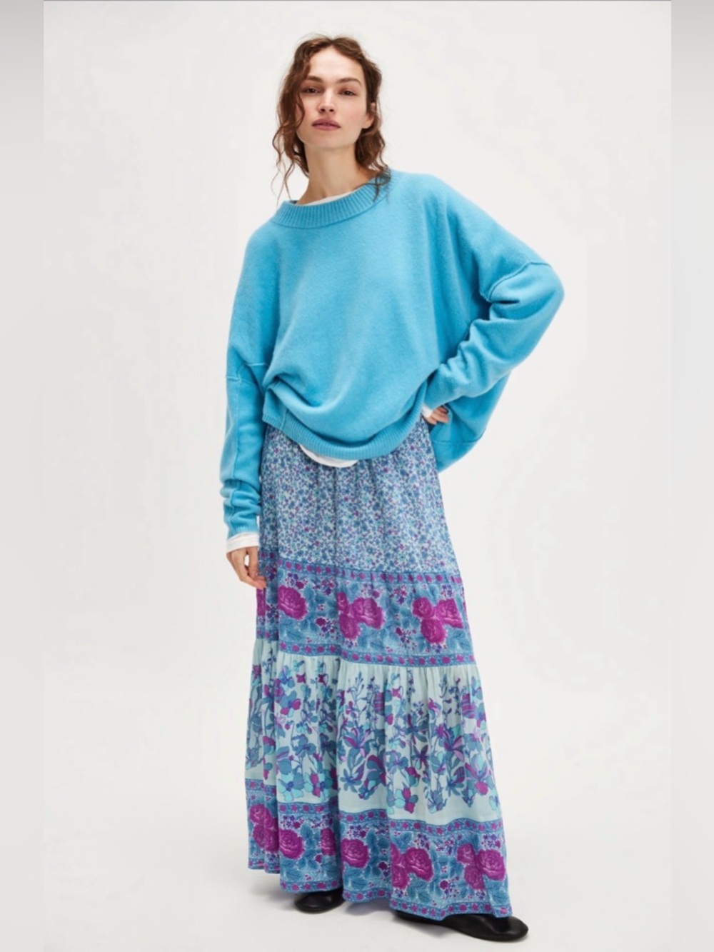 SPELL Love Jetty Maxi Skirt FREE PEOPLE Blue Nirvana‎ Organic Cotton S